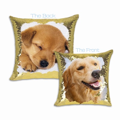 Good Customized Gift Sequin Pillow Name Gift Two Photos